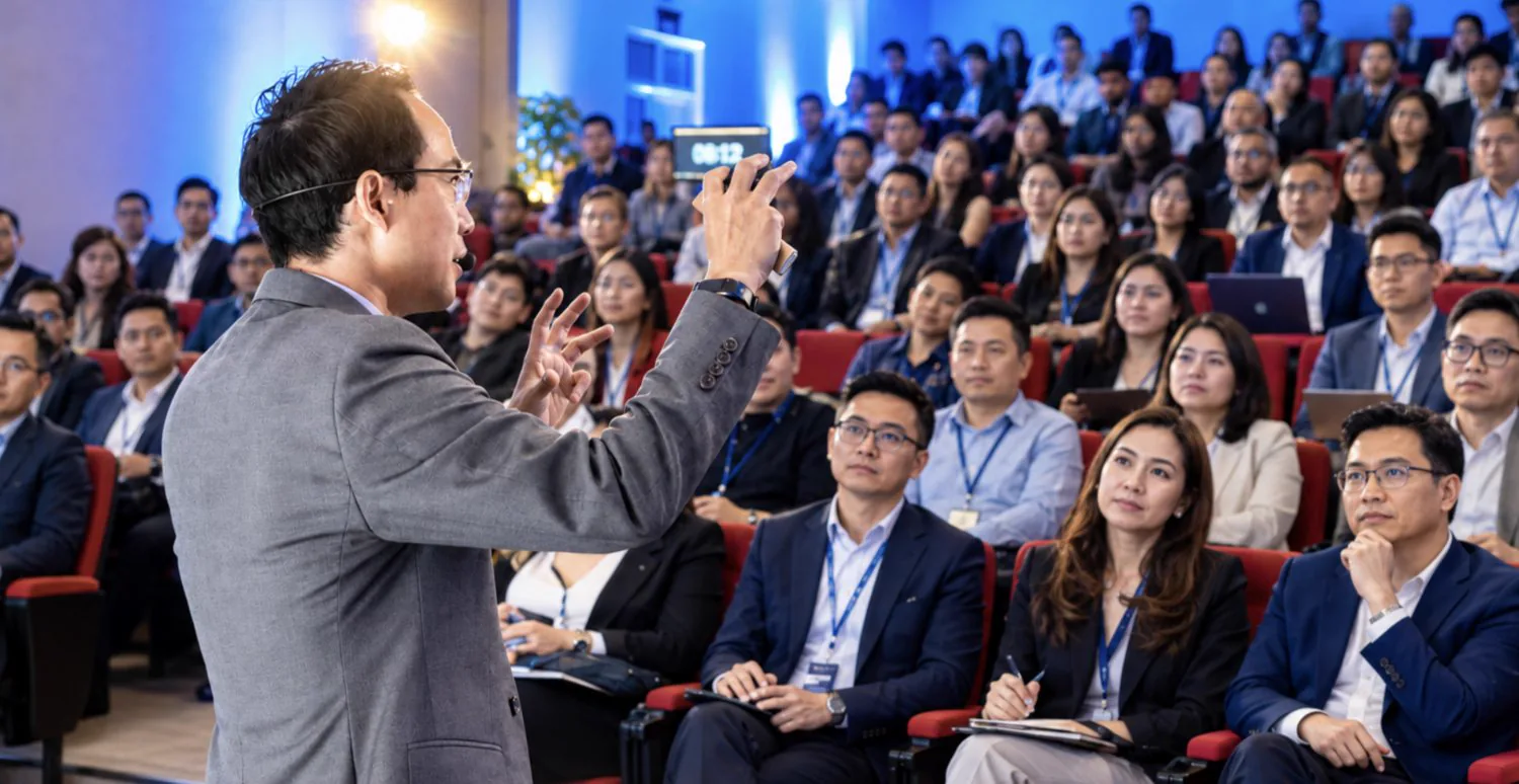Kenneth Kwan speaking at a corporate event